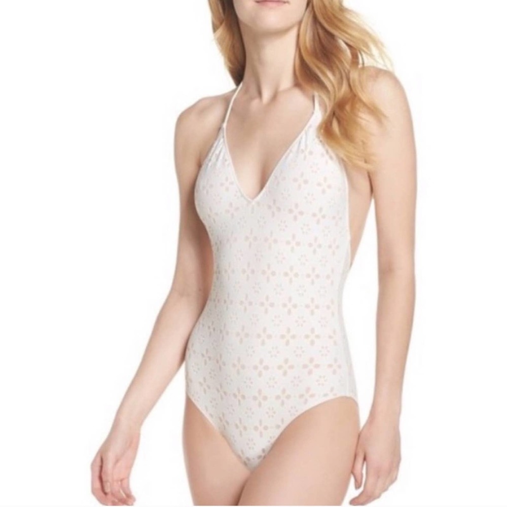J. Crew Halter Laser Cut Eyelet One Piece Swimsuit